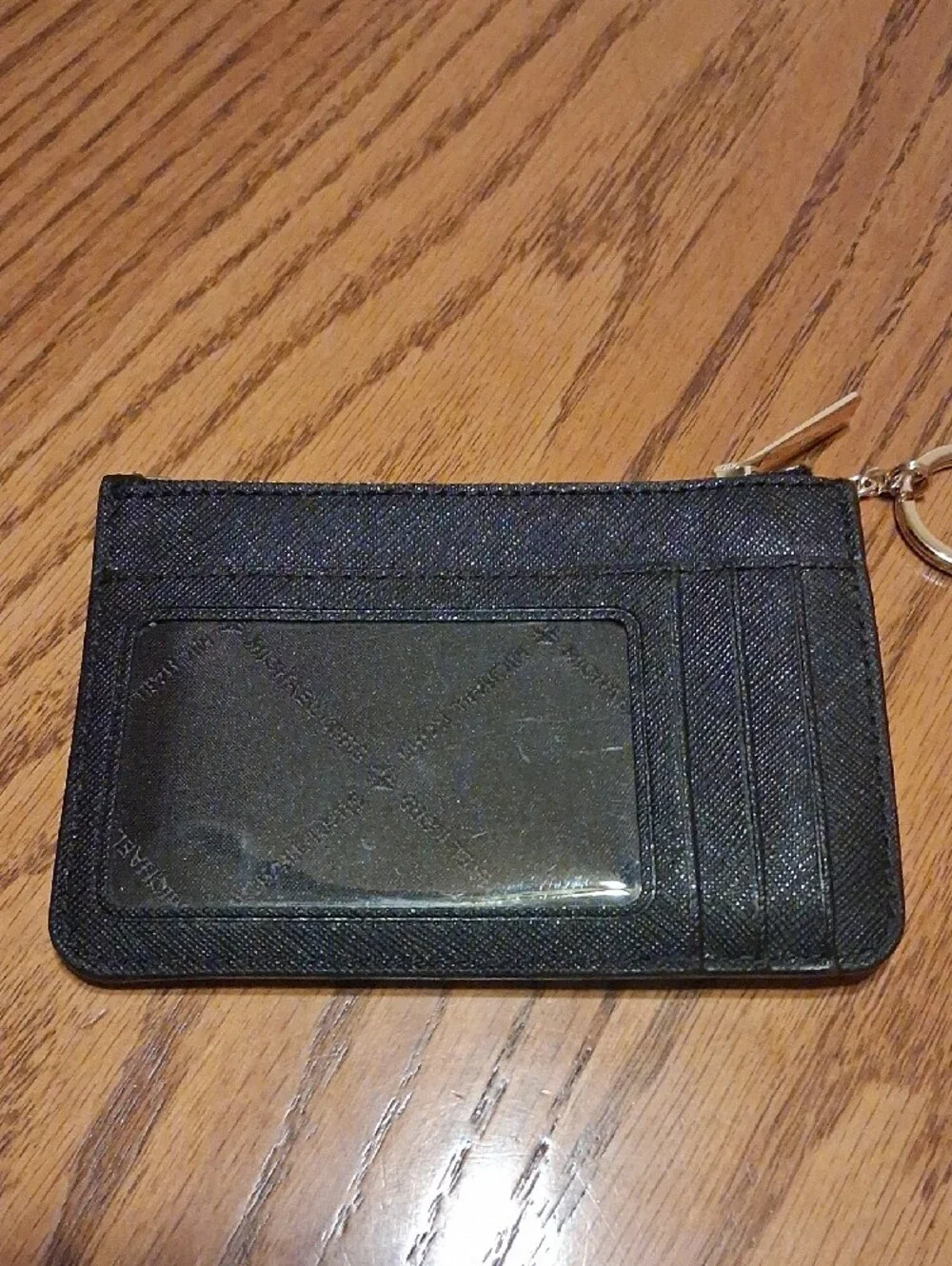 Michael Kors Black Leather Zip Card Pouch with Keyring